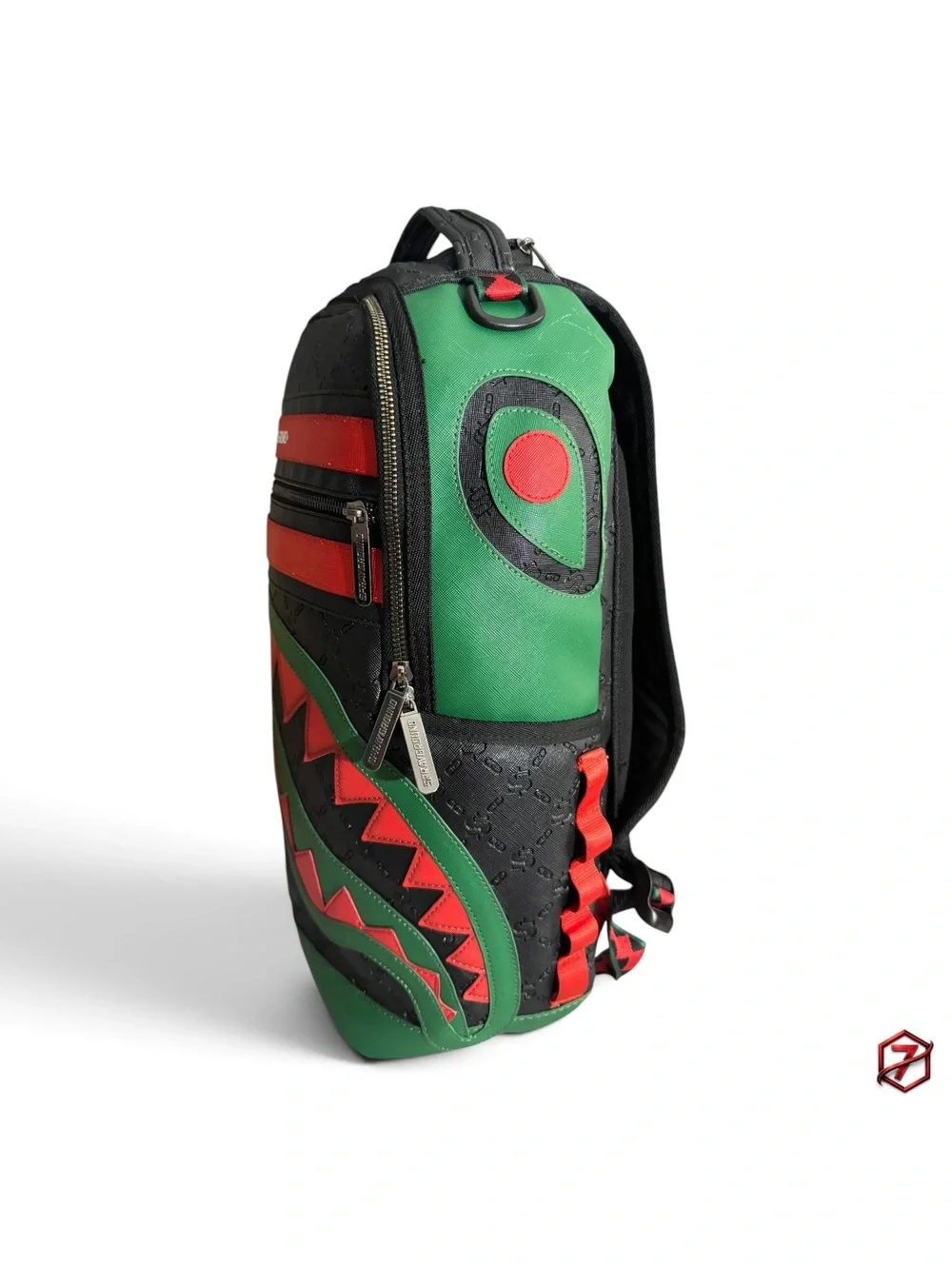 Sprayground Dinero Shark Backpack DLXV Limited Edition HTF Black Red Green